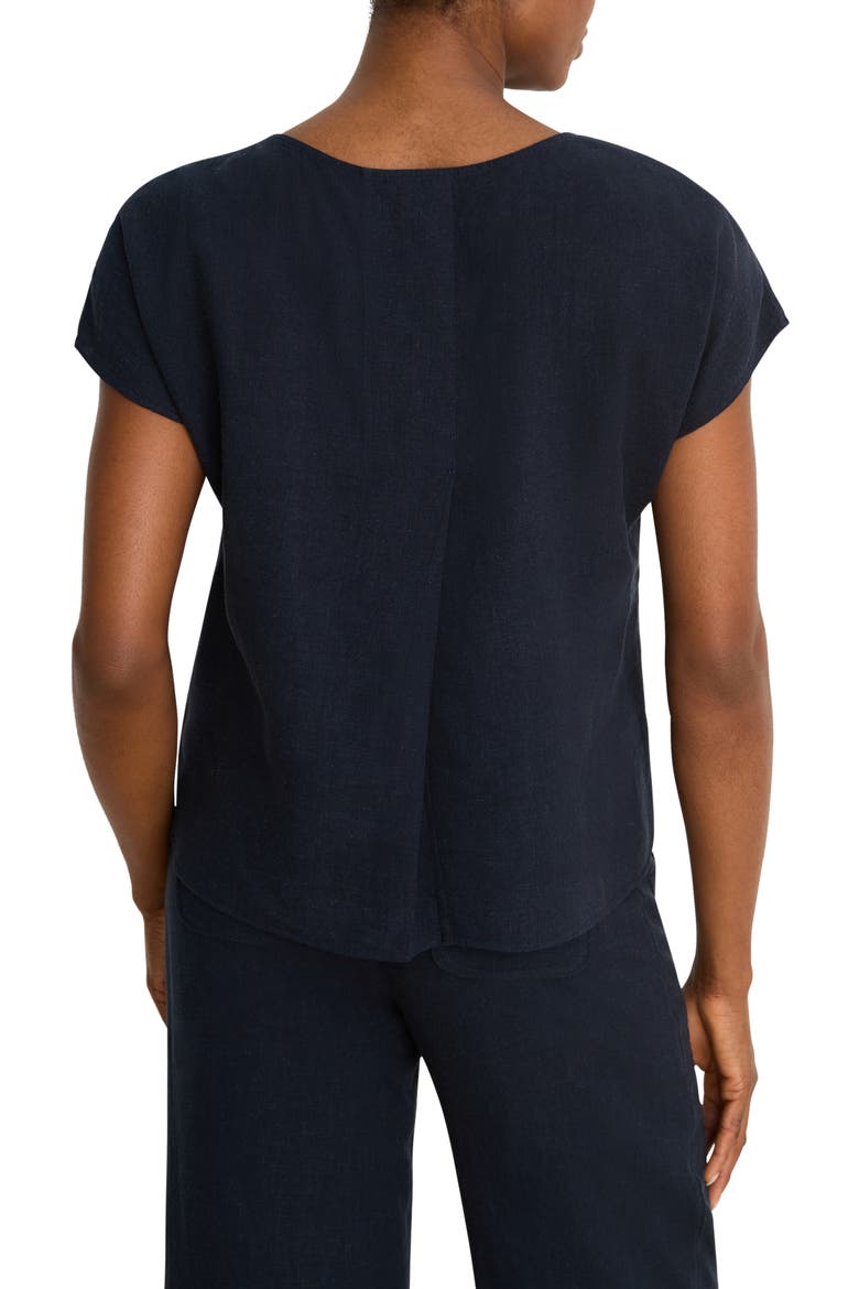 Rumba Linen Blend Split Neck Top, Alternate, color, DARK INDIGO