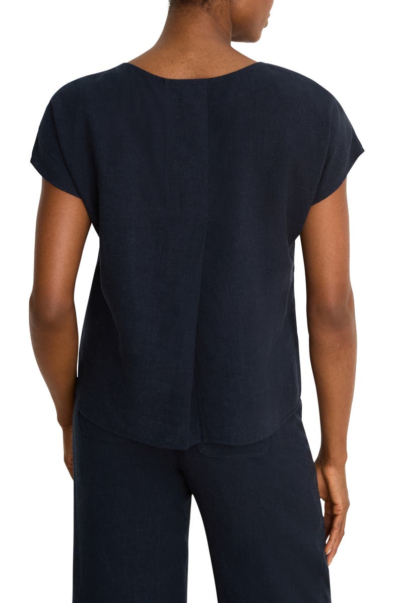 NIC+ZOE Rumba Linen Blend Split Neck Top, Alternate, color, Dark Indigo