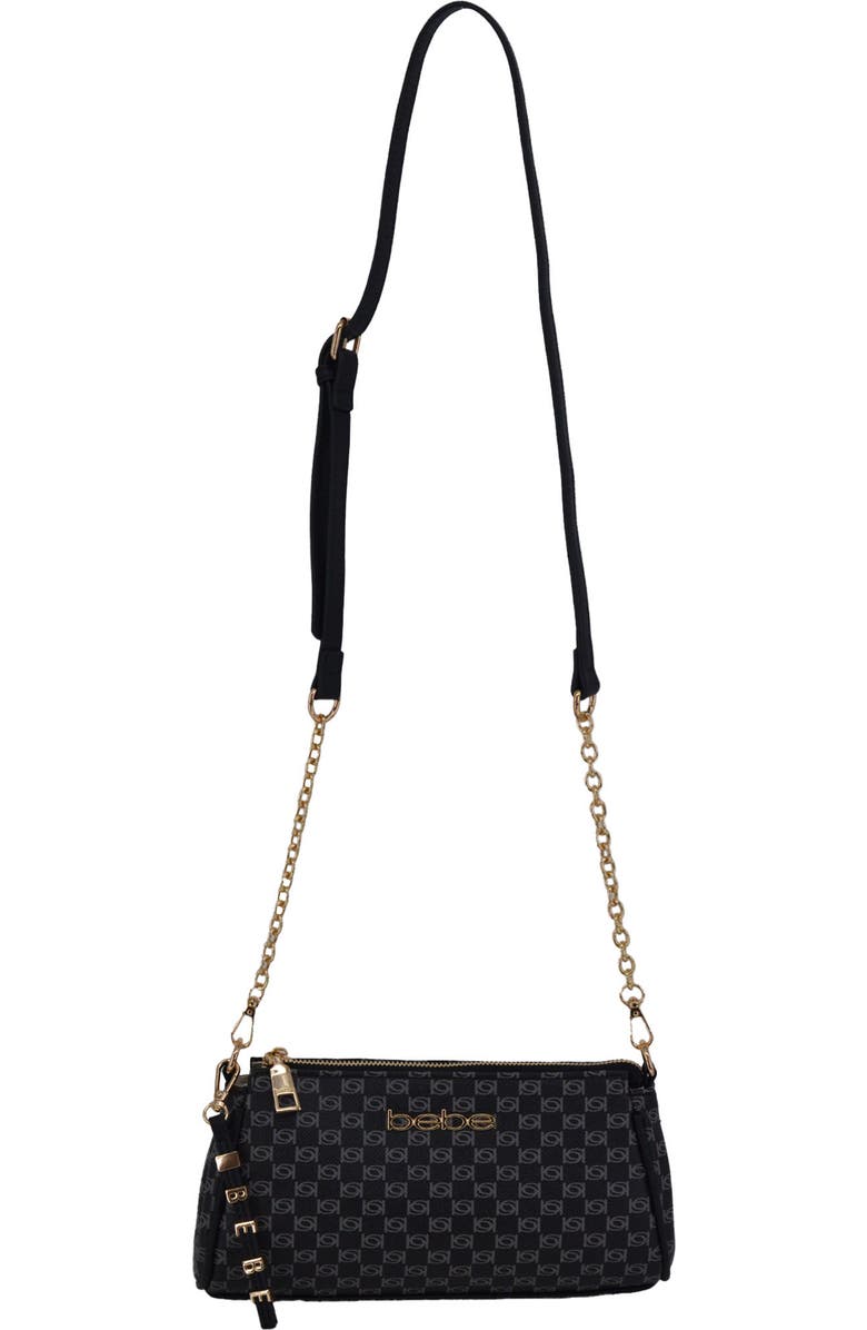 bebe Adela Monogram Crossbody Bag, Main, color, Black