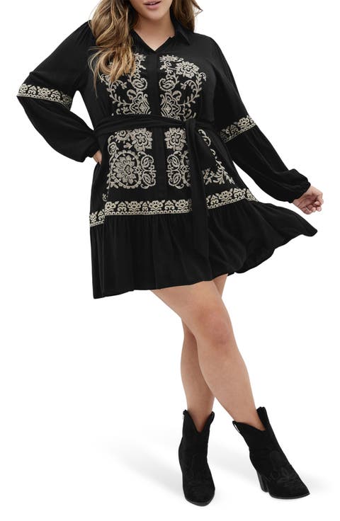 Marlie Long Sleeve Embroidered Minidress (Plus)