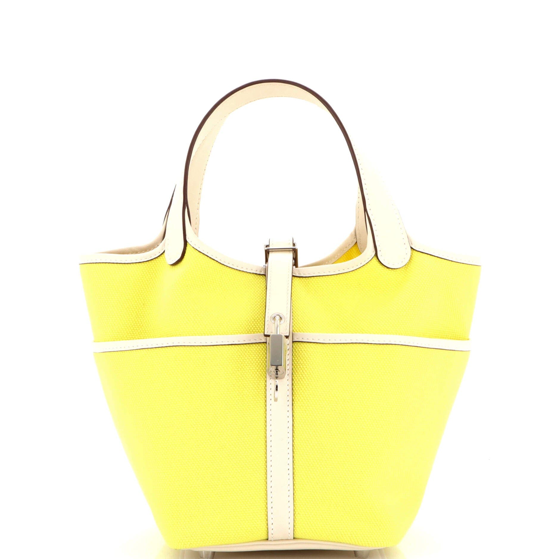 Pre-Owned Hermes Cargo Picotin Lock Bag Canvas and Swift PM, Main, color, Jaune Citron