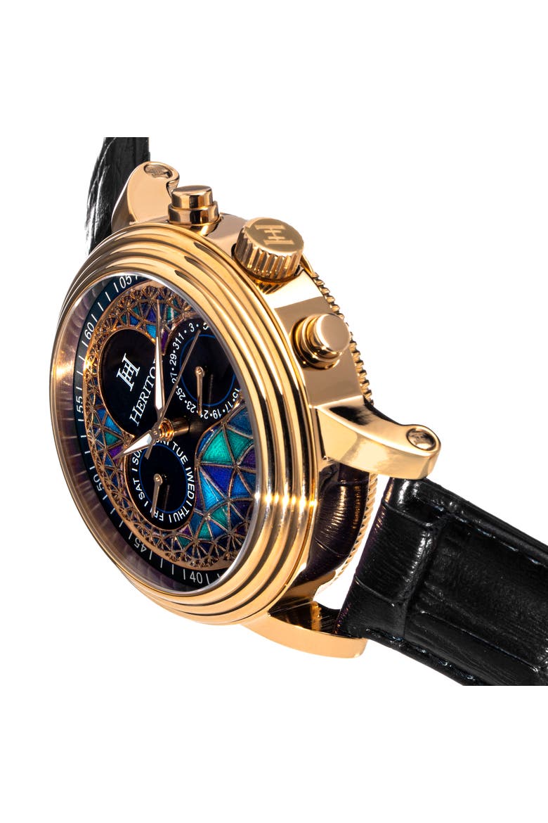 Legacy Leather-Band Watch w/Day/Date, Alternate, color, Gold/Black