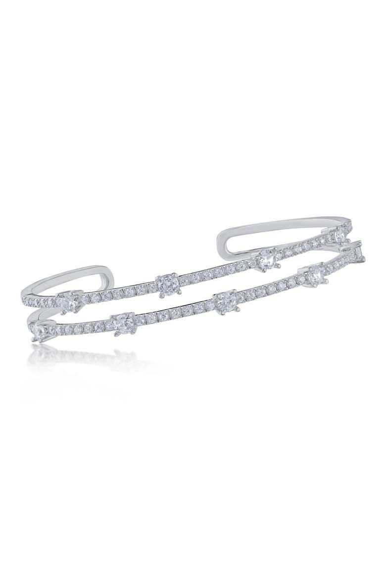 Pavé Cubic Zirconia Cuff Bracelet, Main, color, CLEAR/ SILVER