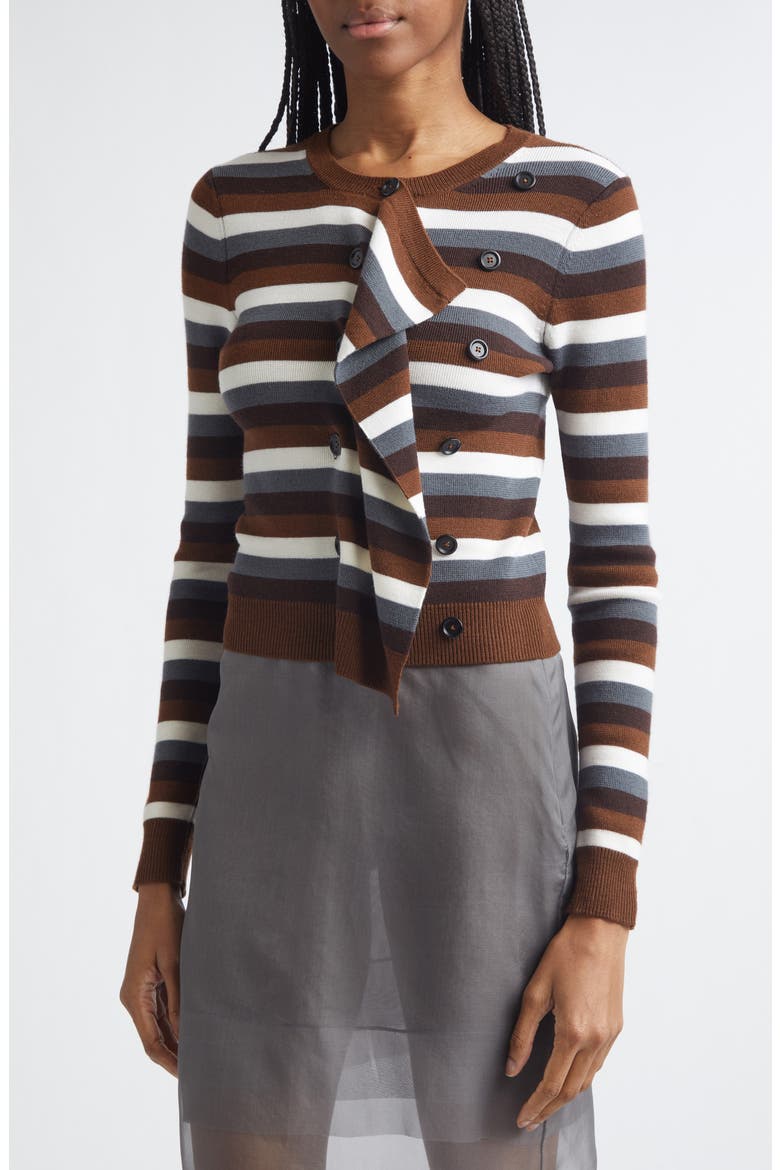 Stripe Front Cascade Merino Wool Cardigan, Alternate, color, BROWN MULTI