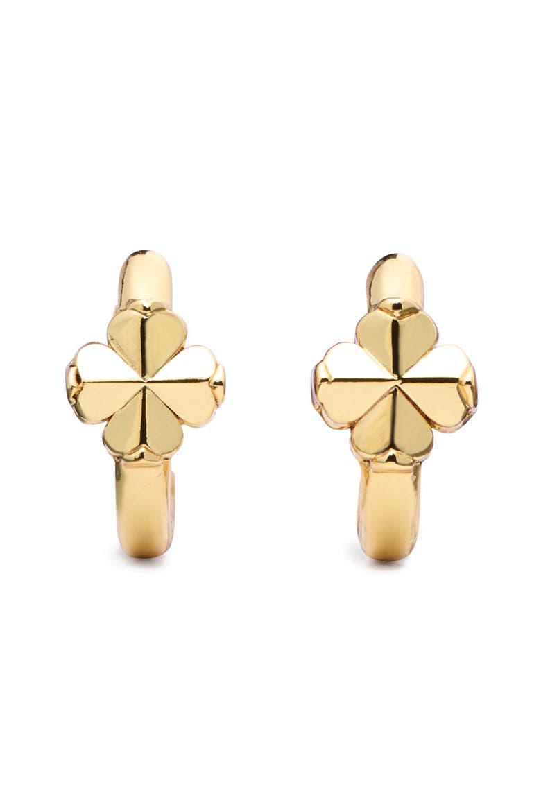 spade flower huggie hoop earrings, Main, color, GOLD.