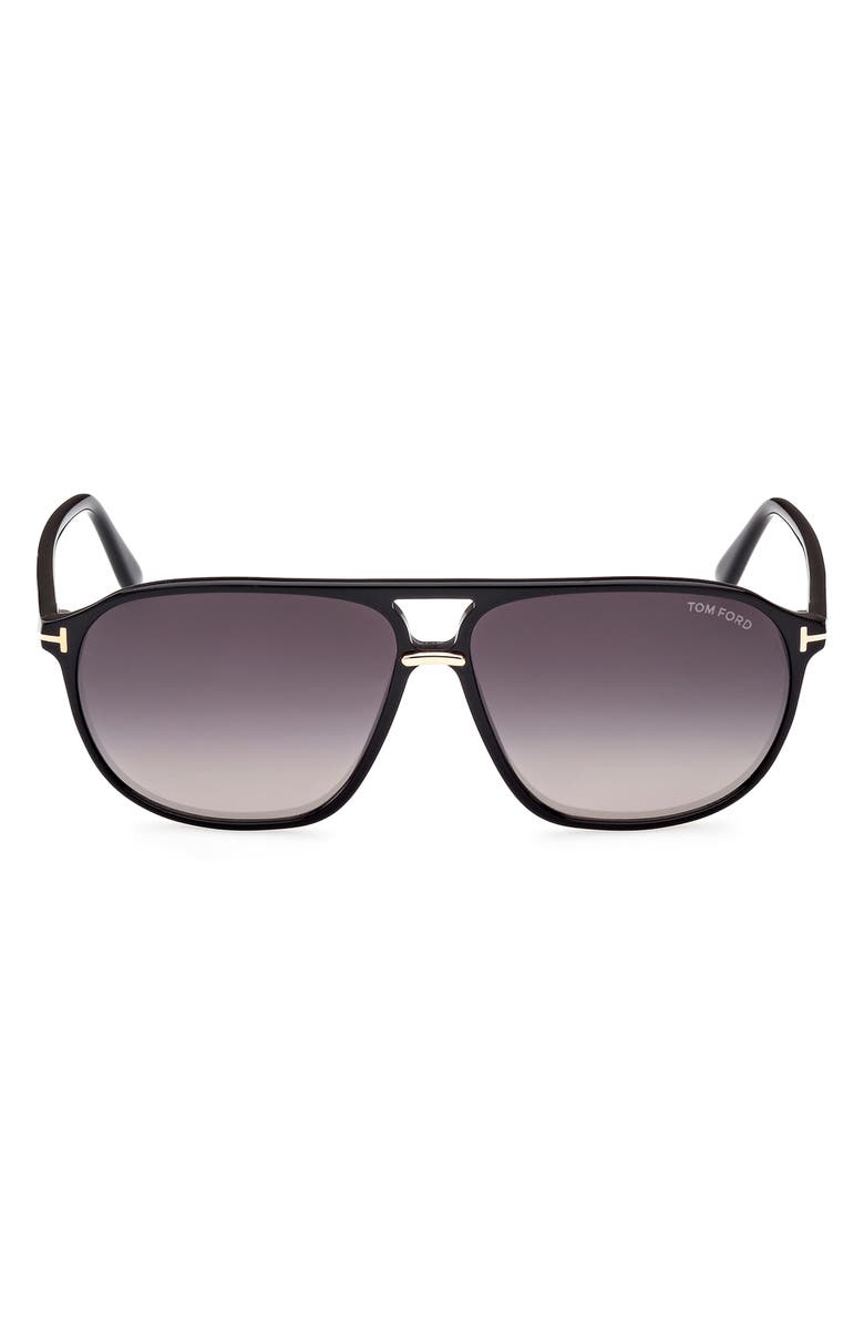 TOM FORD Bruce 61mm Navigator Sunglasses, Main, color, Shiny Black / Smoke