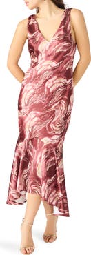 Steve Madden Cade Marbleized Print Satin High-Low Dress