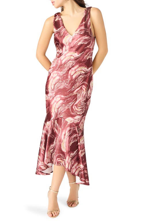Steve Madden Cade Marbleized Print Satin High-low Dress In Multi