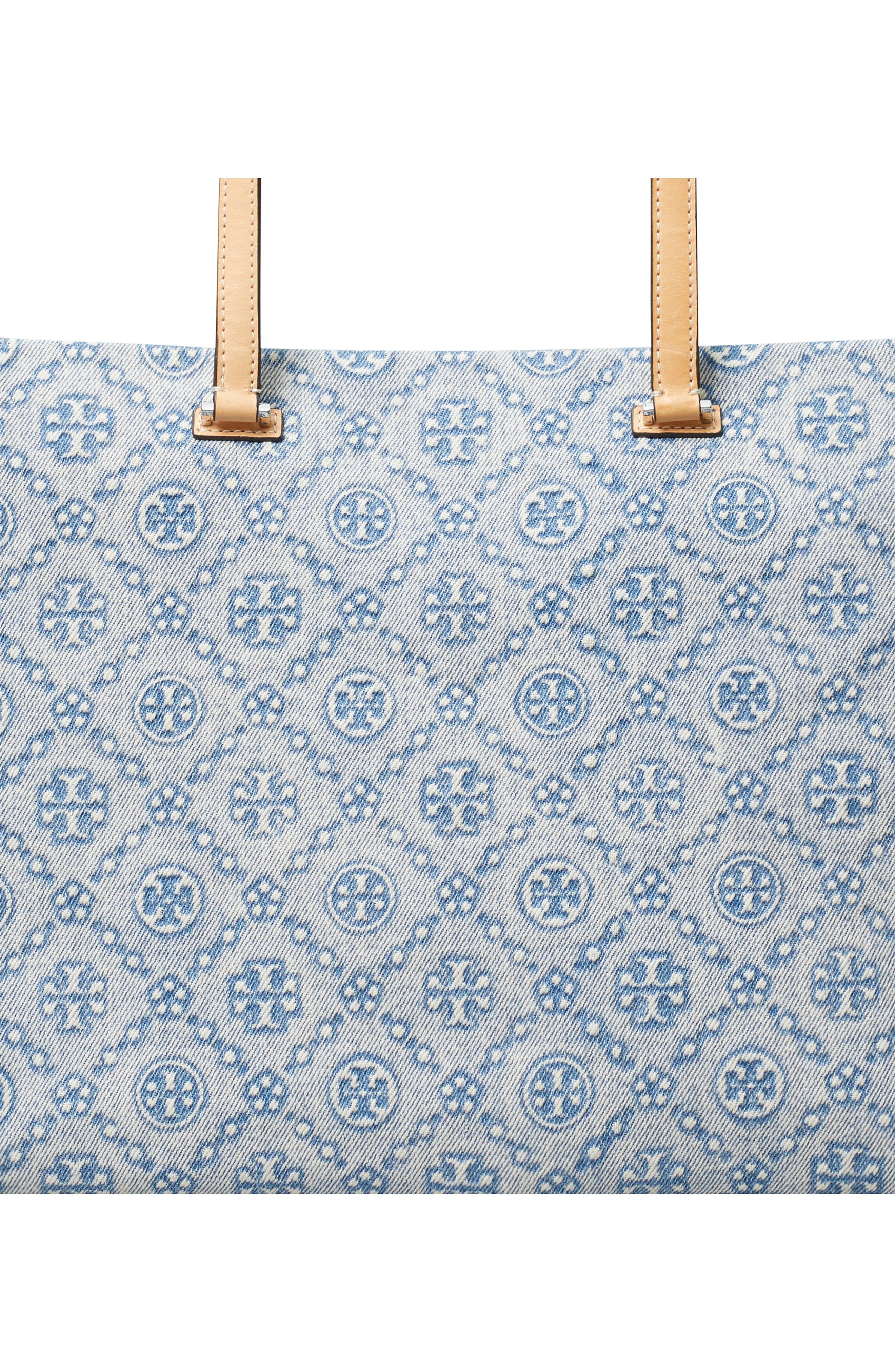 Tory Burch T Monogram Denim Tote, Alternate, color, Powder Blue
