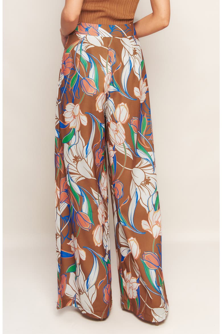 Floral Pleated Front Wide Leg Pants, Alternate, color, BROWN