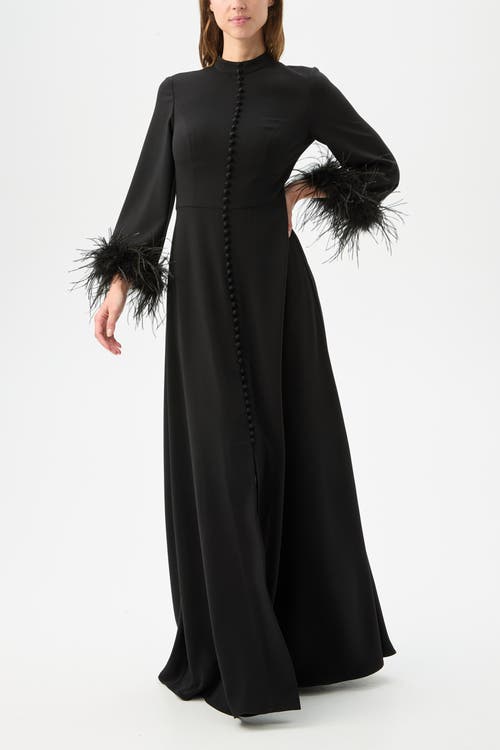 Trina Turk Montmarte Feathre Trim Maxi Dress In Black