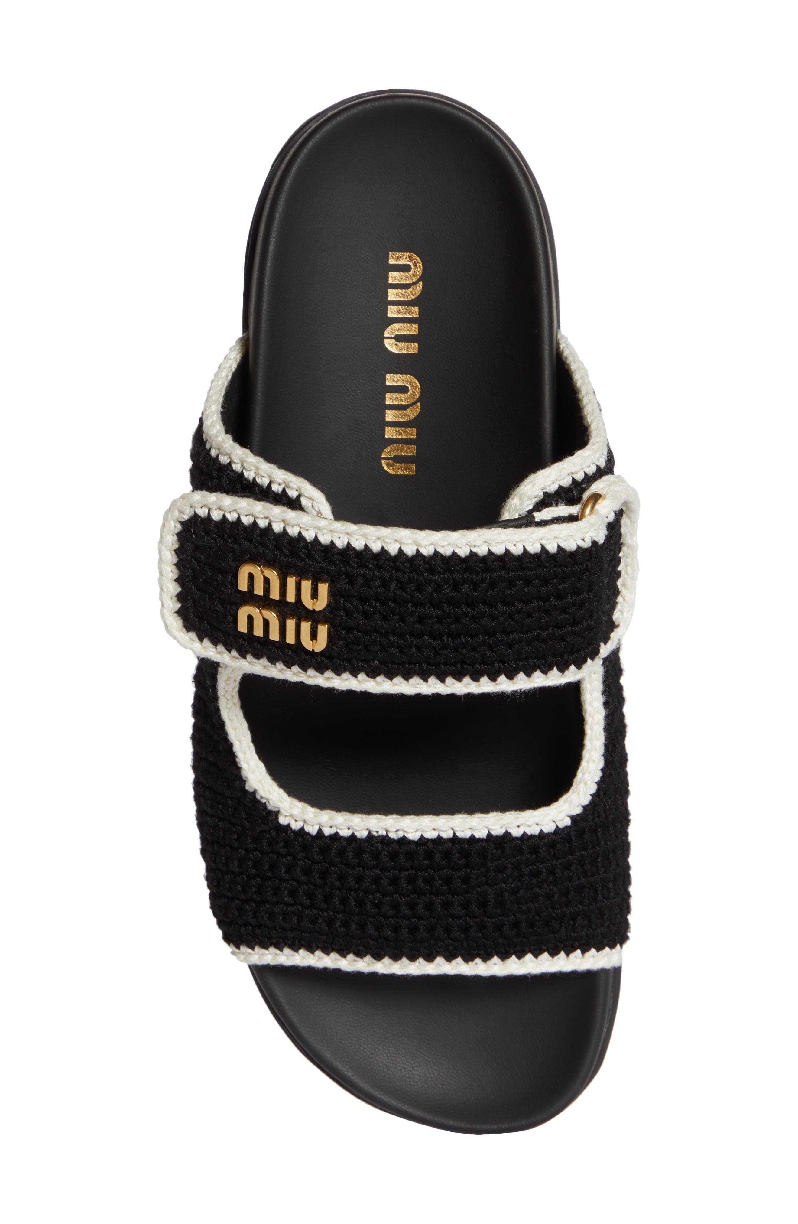 Miu Miu Crochet Double Band Slide Sandal, Alternate, color, 