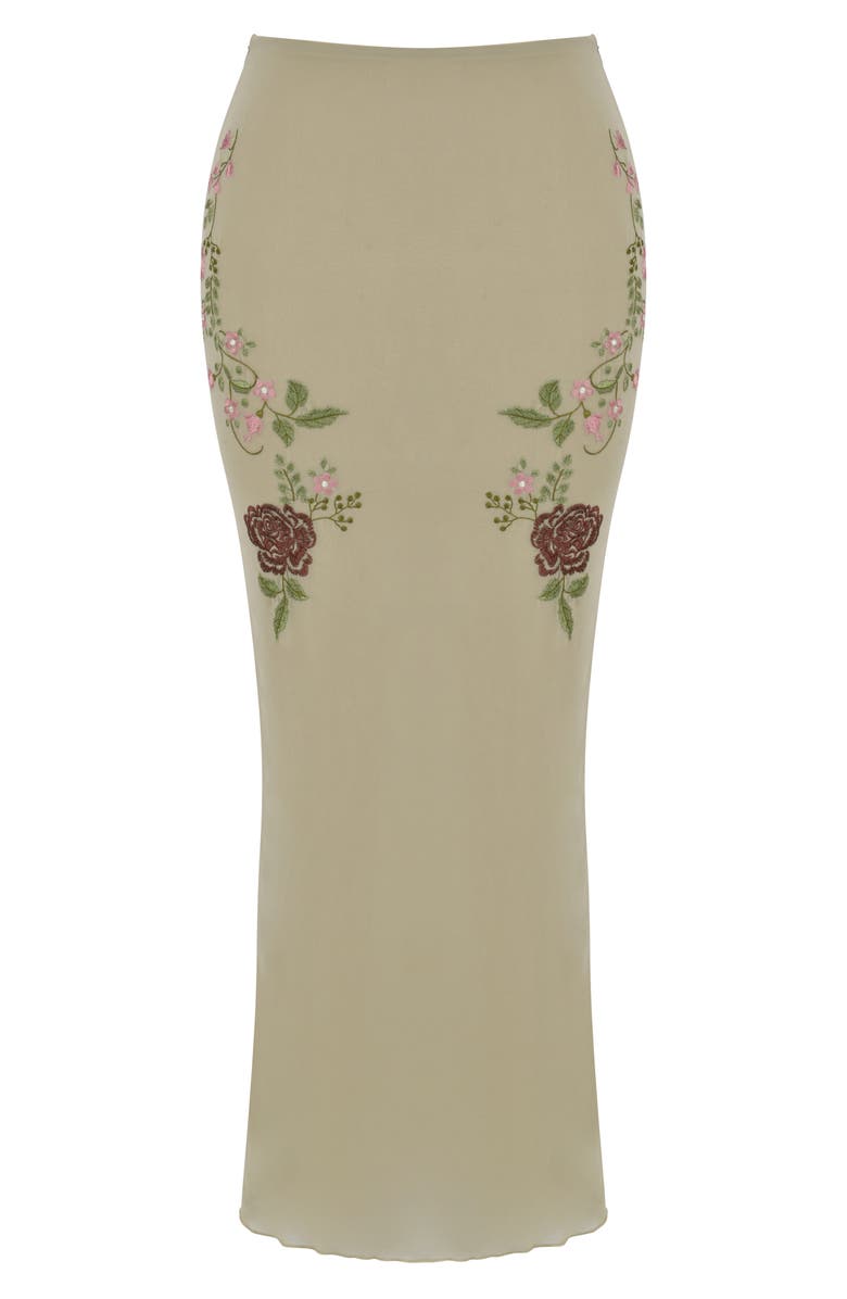 HOUSE OF CB Lailah Embroidered Floral Maxi Skirt, Alternate, color, Artichoke