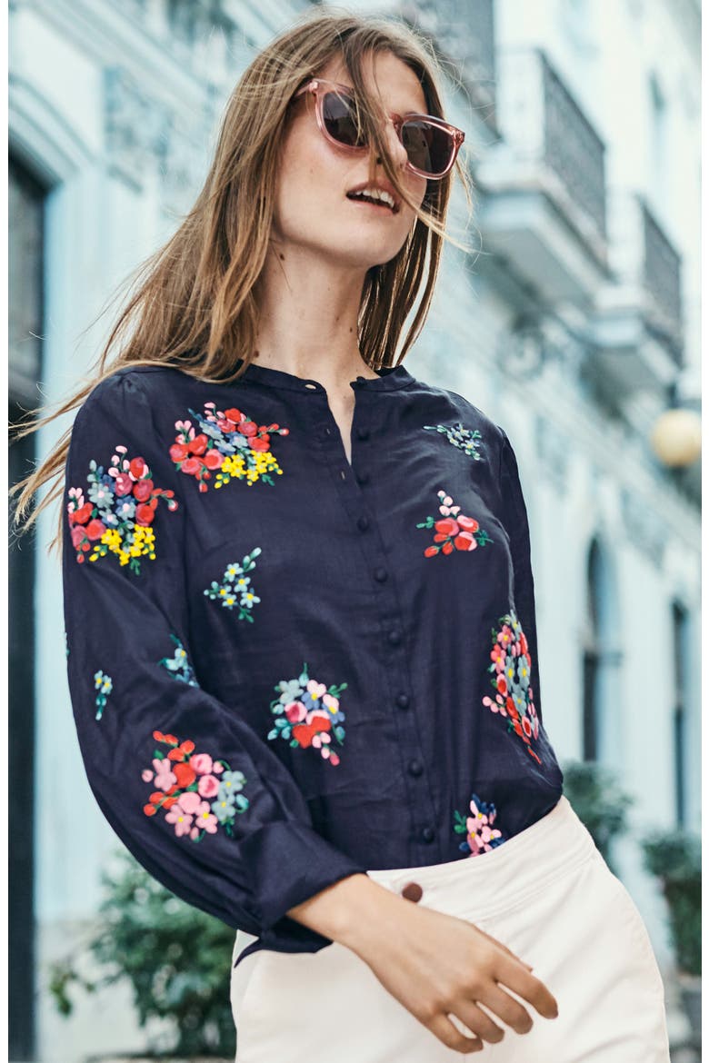 Claudia Embroidered Blouse, Alternate, color, NAVY
