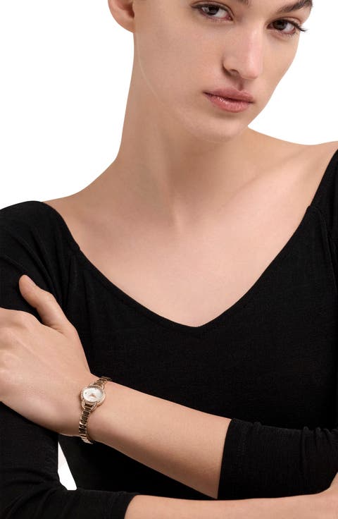 Rose Goldtone Crystal Bezel Bracelet Watch