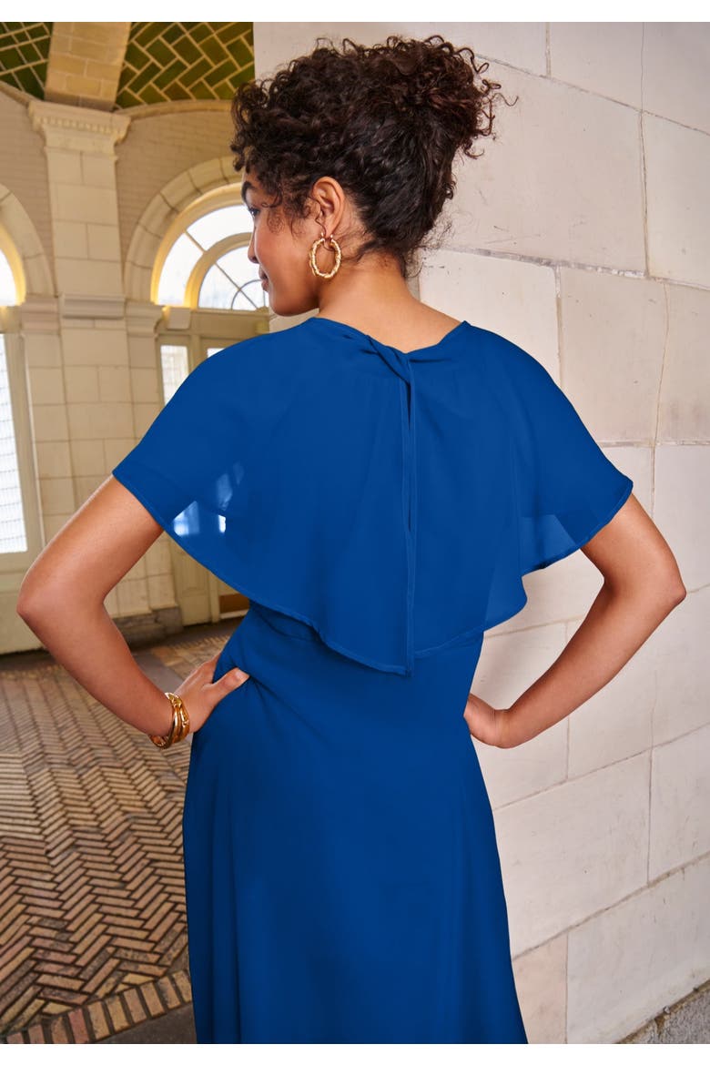 Georgette Fit And Flare Caplet Dress, Alternate, color, DARK SAPPHIRE