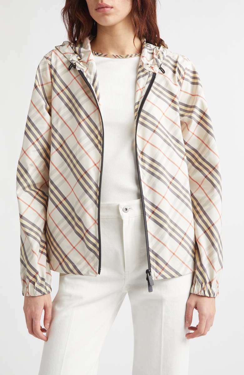 Burberry Salcombe Check Hooded Jacket, Main, color, Pebble Beige Ip Chk