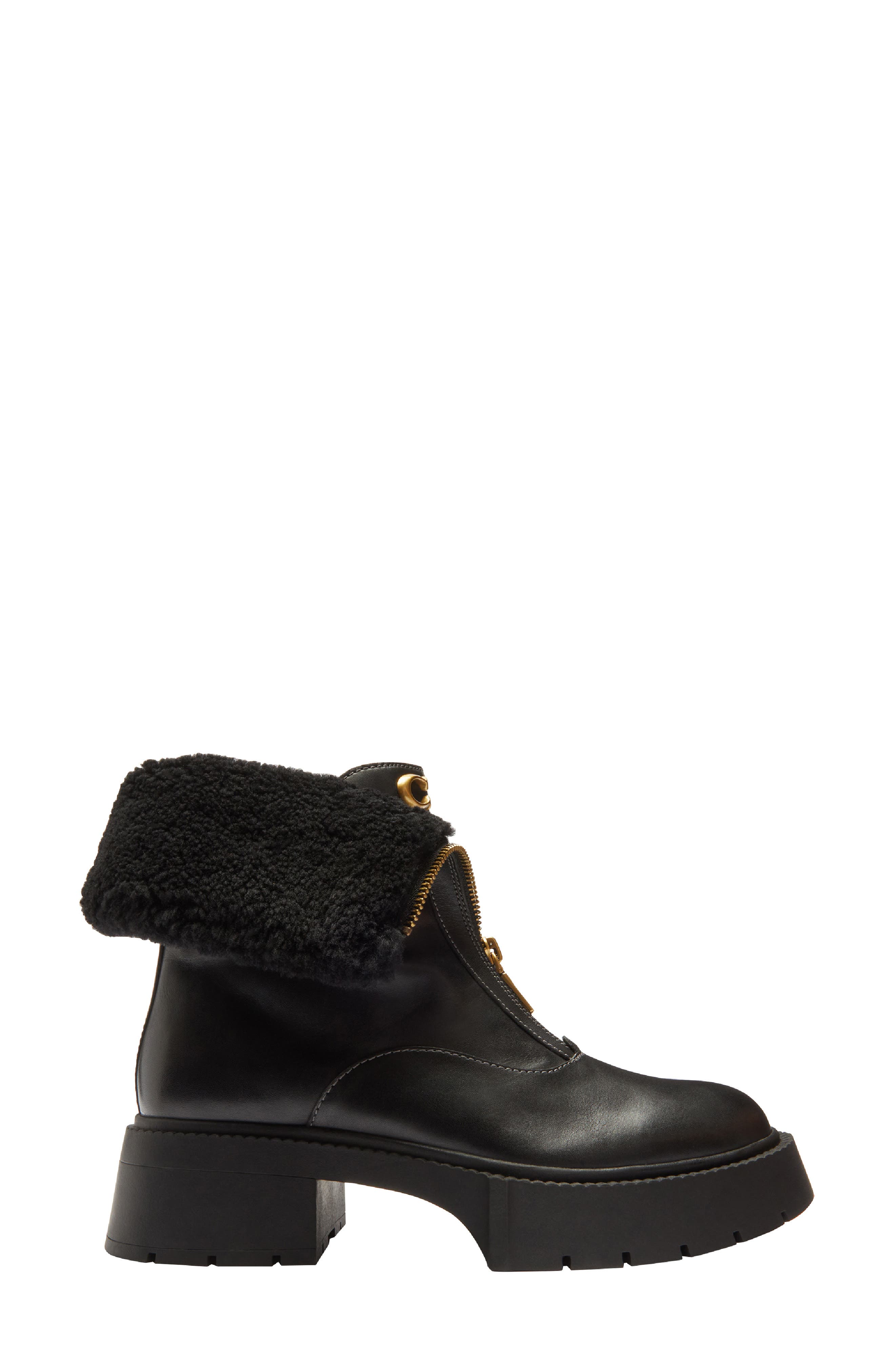 COACH Leah Genuine Shearling Trim Platform Zip Boot, Alternate, color, Black