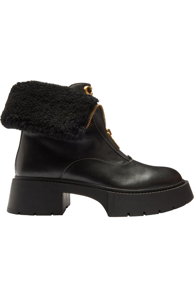 COACH Leah Genuine Shearling Trim Platform Zip Boot, Alternate, color, Black