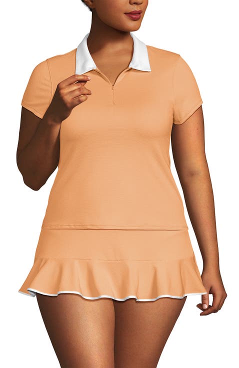 Plus Size Short Sleeve Pique Johnny Collar UPF 50 Rash Guard