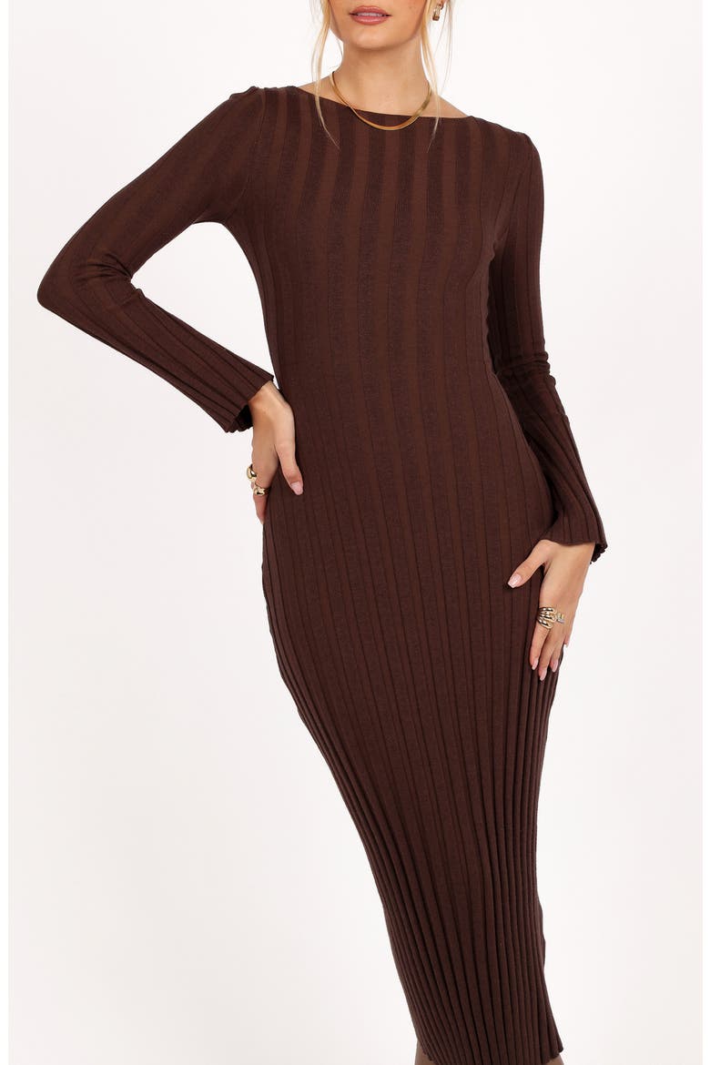 Jolene Long Sleeve Rib Maxi Dress, Alternate, color, BROWN