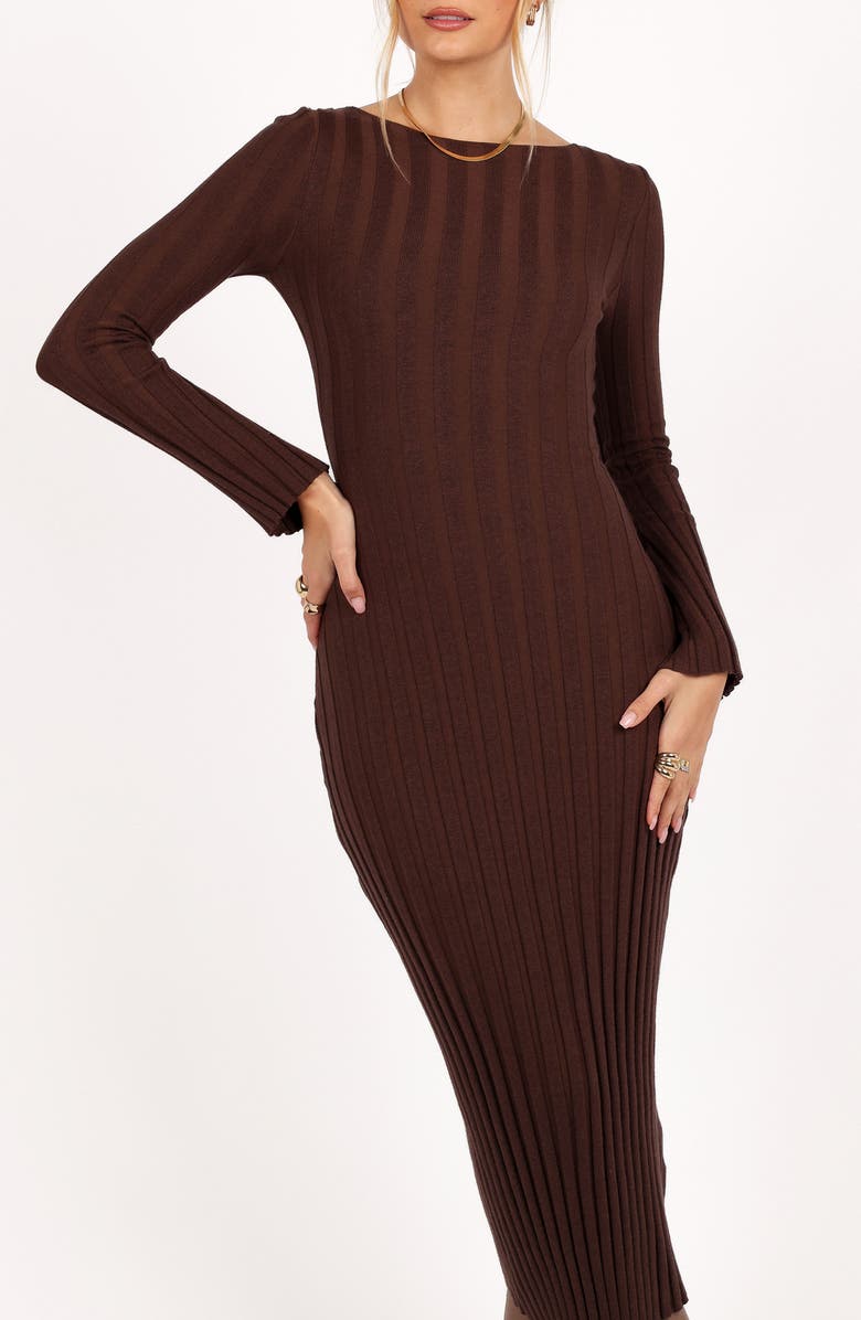 Petal & Pup Jolene Long Sleeve Rib Maxi Dress, Alternate, color, Brown