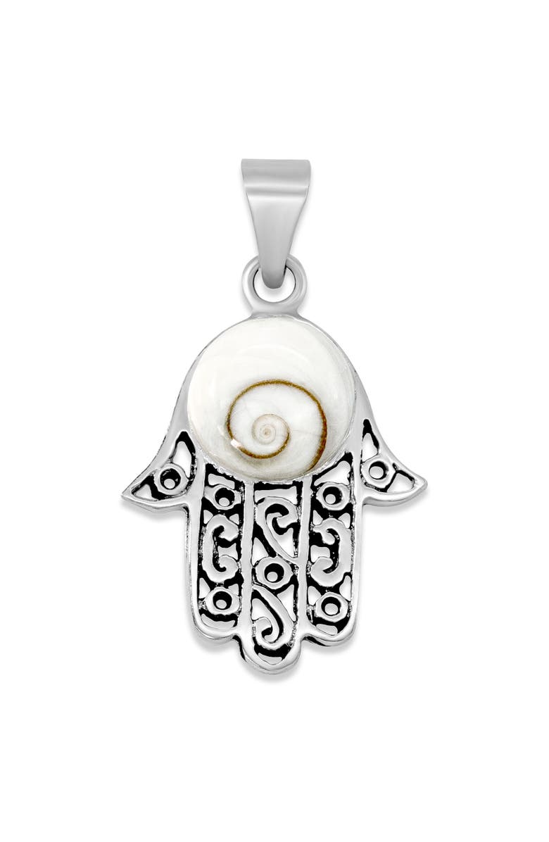SAMUEL B. Sterling Silver Shiva Eye Shell Hamsa Hand Pendant, Main, color, White