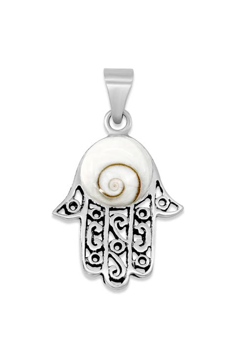 Sterling Silver Shiva Eye Shell Hamsa Hand Pendant