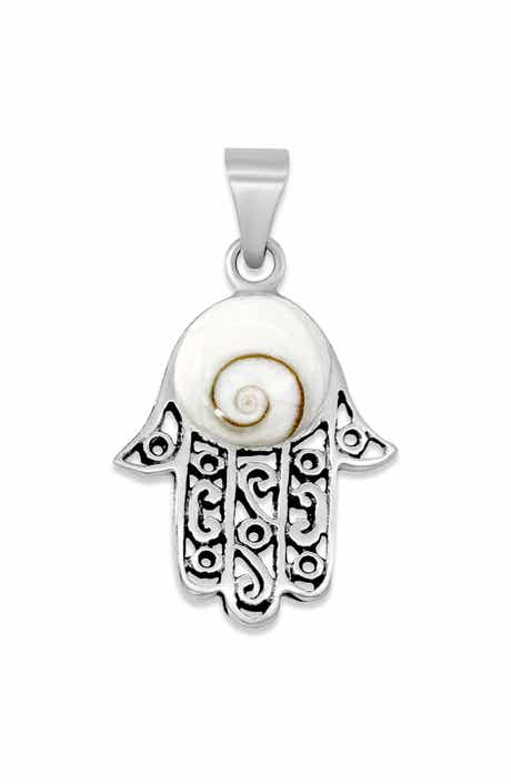 SAMUEL B. Sterling Silver Shiva Eye Shell Hamsa Hand Pendant