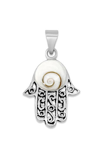 Samuel B. Sterling Silver Shiva Eye Shell Hamsa Hand Pendant In White