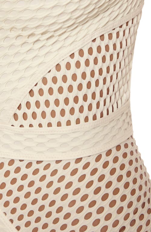 Becca Castaway Fishnet Plunge One-piece Swimsuit In Ecru