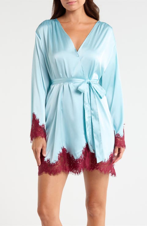 Lace Trim Satin Short Robe