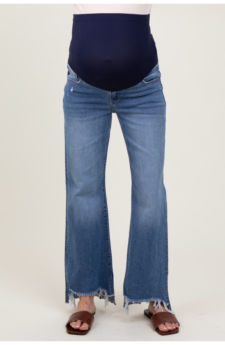 PinkBlush Distressed Fringe Hi-Lo Hem Cropped Flare Maternity Jeans, Alternate, color, Blue