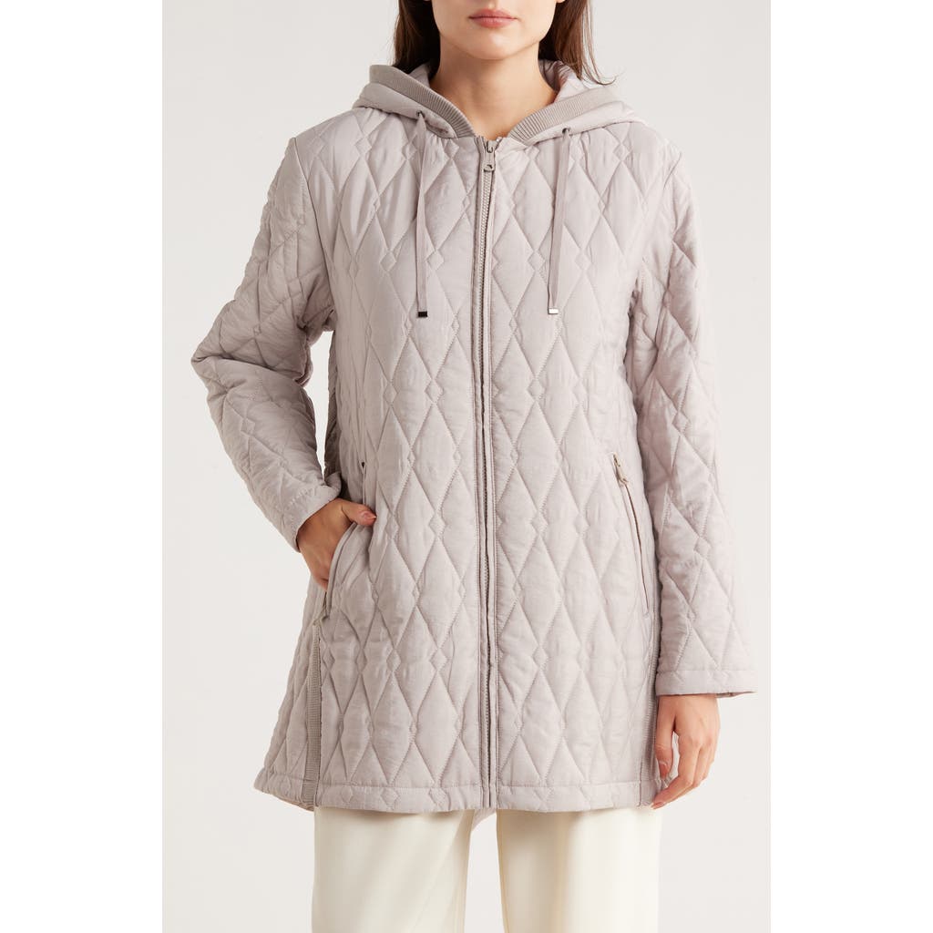 Bernardo Midlength Diamond Quilted Jacket In Gray