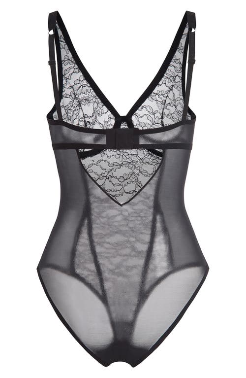 Wolford Shaping Mesh & Lace Underwire Bodysuit In Black