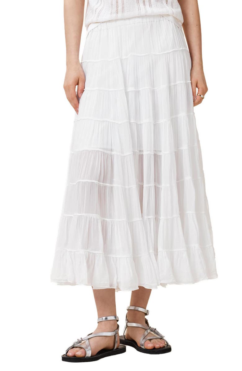 AllSaints Eva Tiered Midi Skirt, Main, color, Chalk White