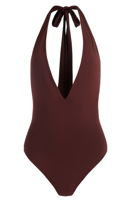 Alice And Olivia Alice + Olivia Pippa Plunge Halter Bodysuit In Burgundy