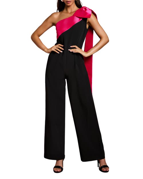Coast Bow One Shoulder Wide Leg Jumpsuit In Black