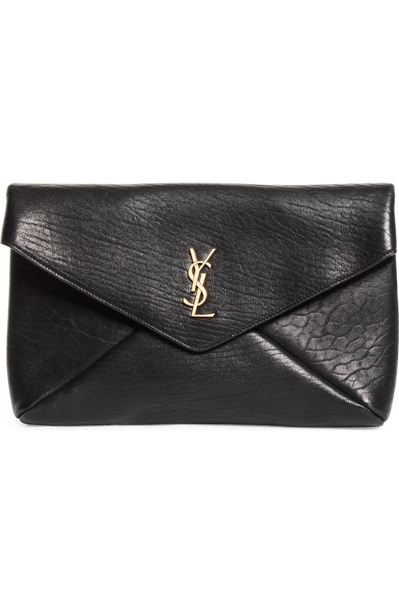 Saint Laurent Large Cassandre Leather Envelope Clutch, Main, color,