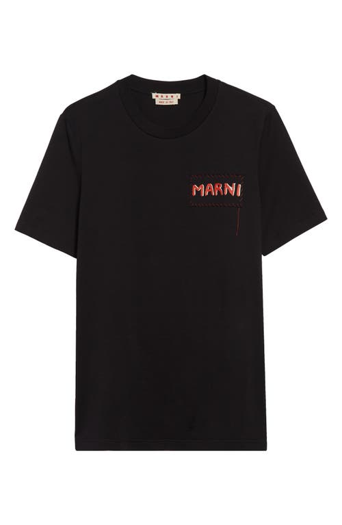 Marni Mens Black Embroidered Logo-patch Crewneck Cotton-jersey T-shirt In Black