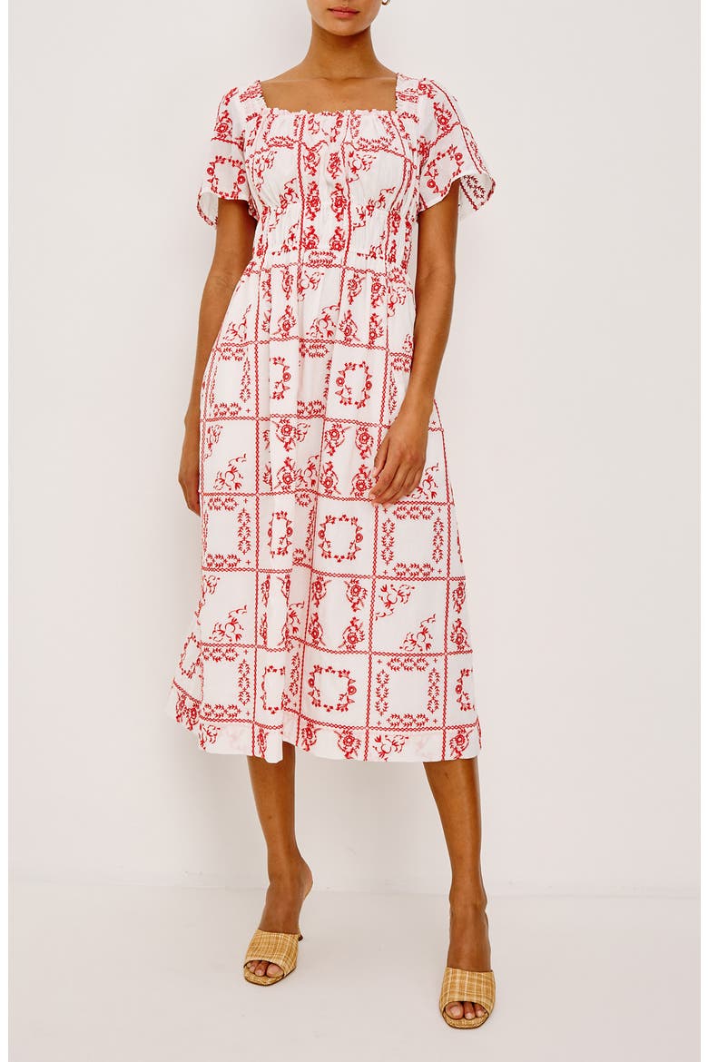 Nanette Print Midi Dress, Main, color, IVORY RED HANDKERCHIEF