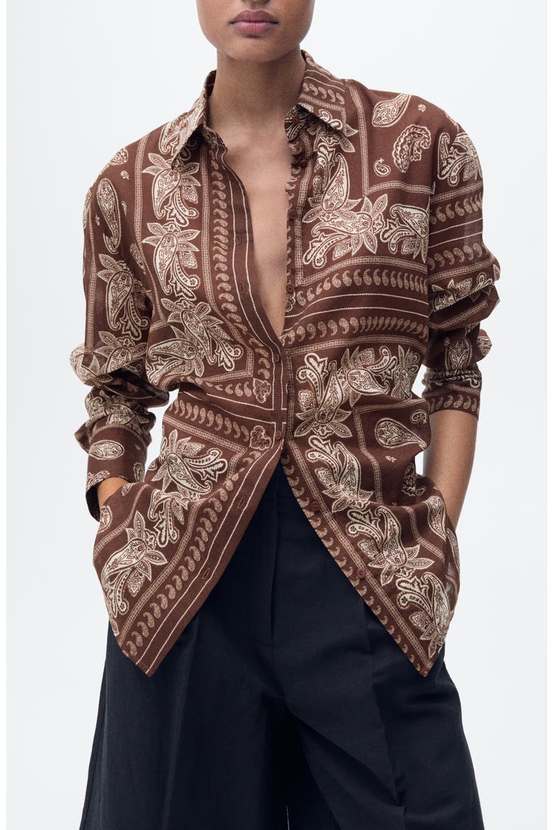 Paisley Cotton Button-Up Shirt, Main, color, BROWN
