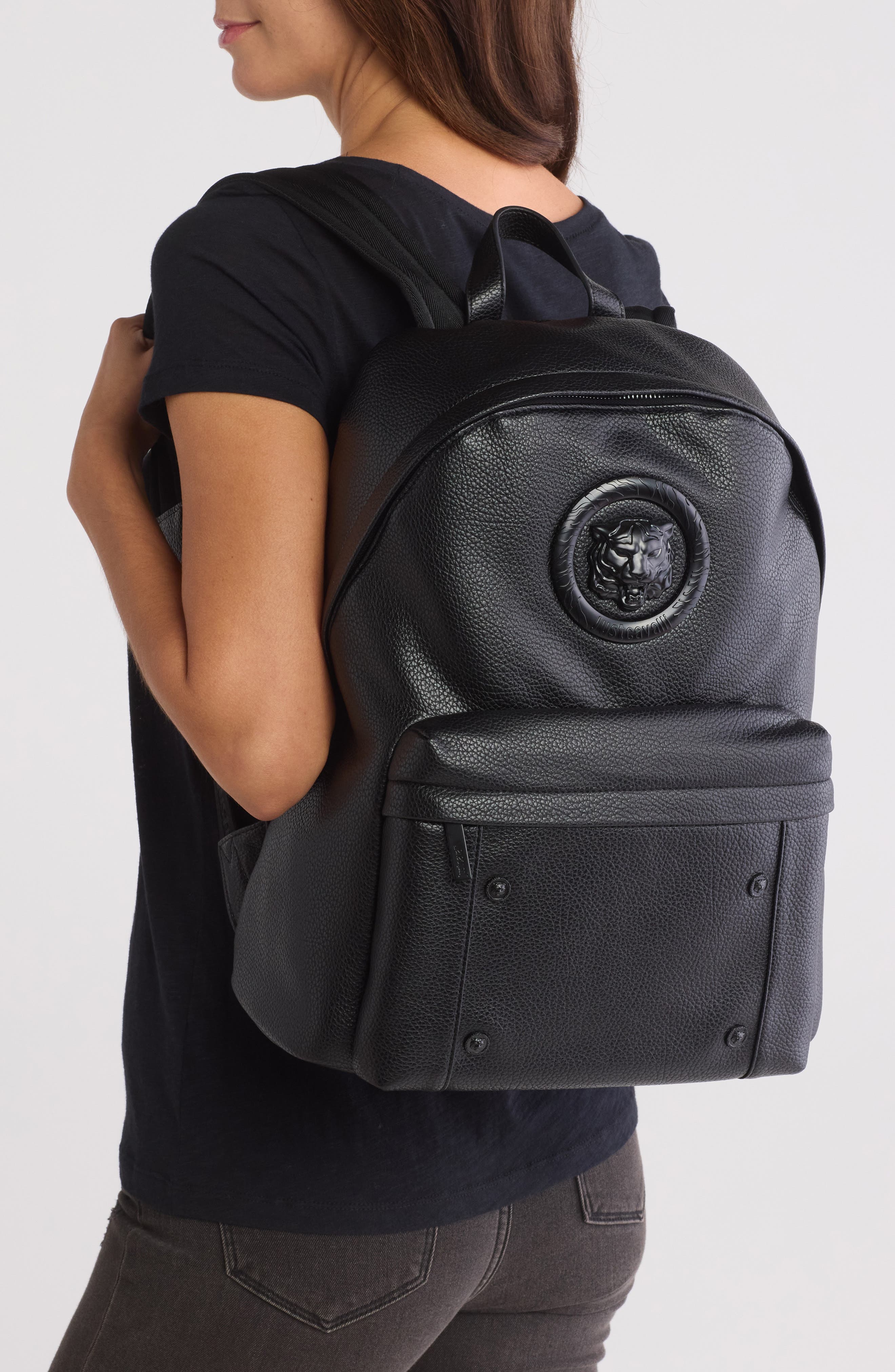 Just Cavalli Tiger Embossed Logo Backpack, Alternate, color, 