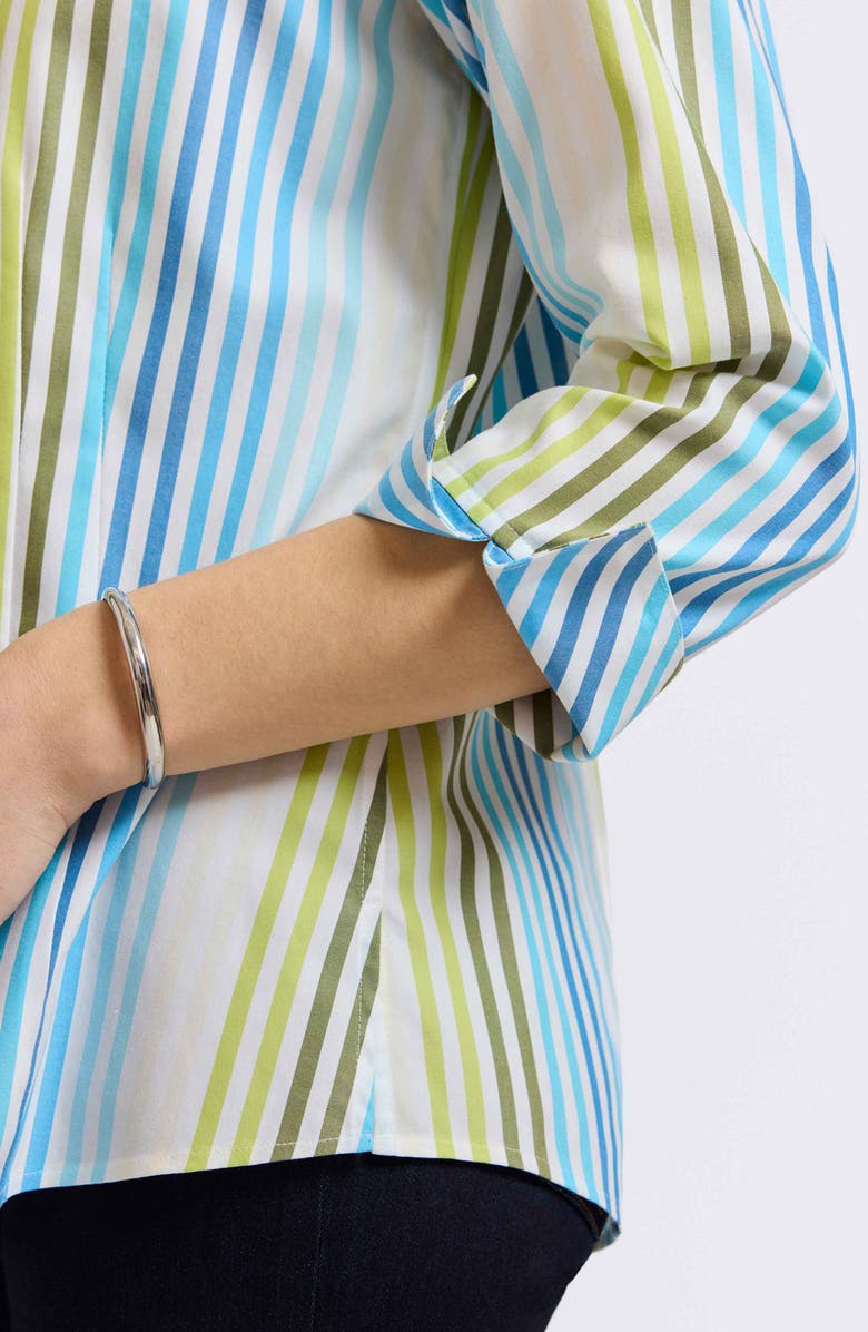 Foxcroft Taylor Stripe Cotton Button-Up Shirt, Alternate, color, Blue Multi