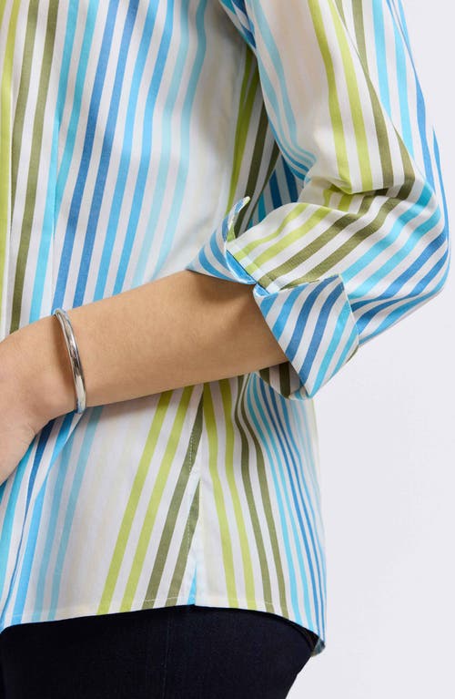 Foxcroft Taylor Stripe Cotton Button-up Shirt In Blue Multi