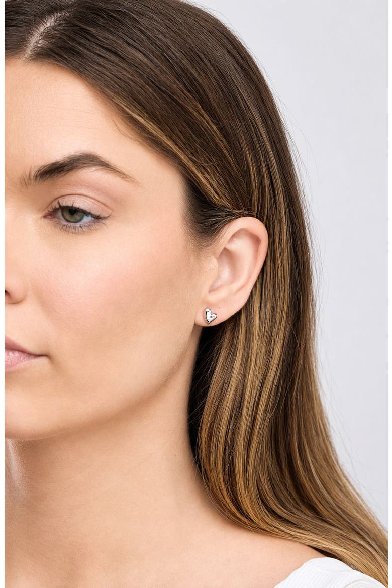14k Gold Heart Stud Earrings, Alternate, color, 14KW