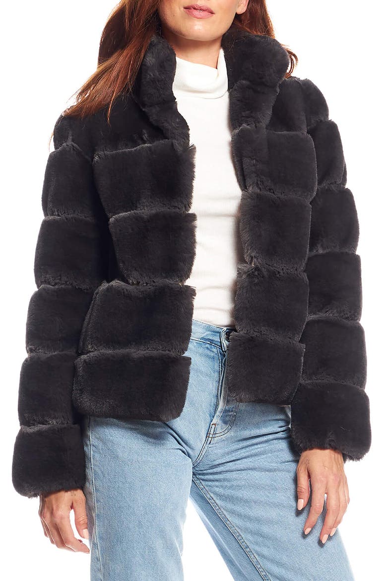 Posh Quilted Faux Fur Jacket, Main, color, CHAR