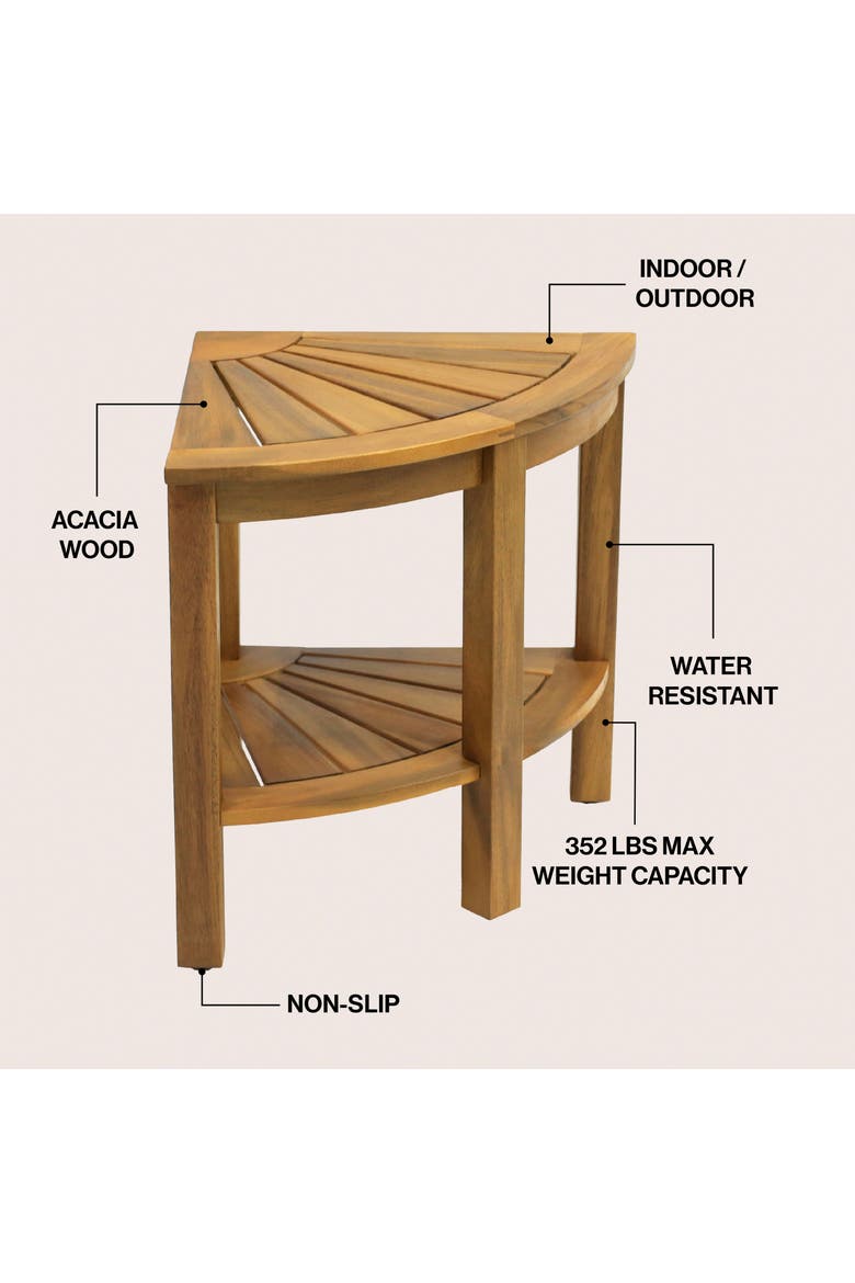 Maris Coastal Acacia Wood Corner Shower Stool, 2-Tier Indoor/Outdoor Bath Bench with Storage Shelf for Bathroom Spa, Alternate, color, Natural