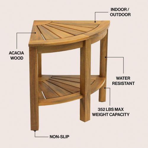 Jonathan Y Maris 18" Classic Coastal Solid Acacia Wood Indoor/outdoor Corner Shower Bench With Shelf In Brown