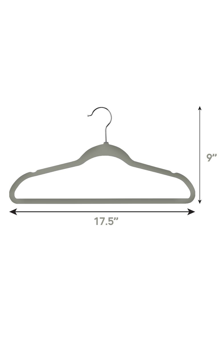 Elama 100 Piece Set of Velvet Slim Profile Heavy Duty Felt Hangers with Stainless Steel Swivel Hooks, Alternate, color, Grey